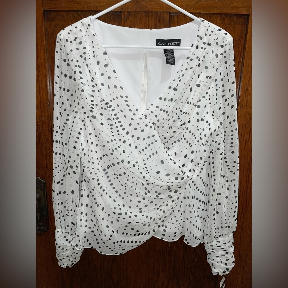 Cachet White Polkadot Top Size 14